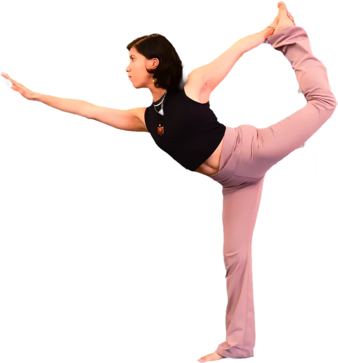 Eva Flowers holding dancer's pose — yoga and Pranic energy healing in Tampa, Florida